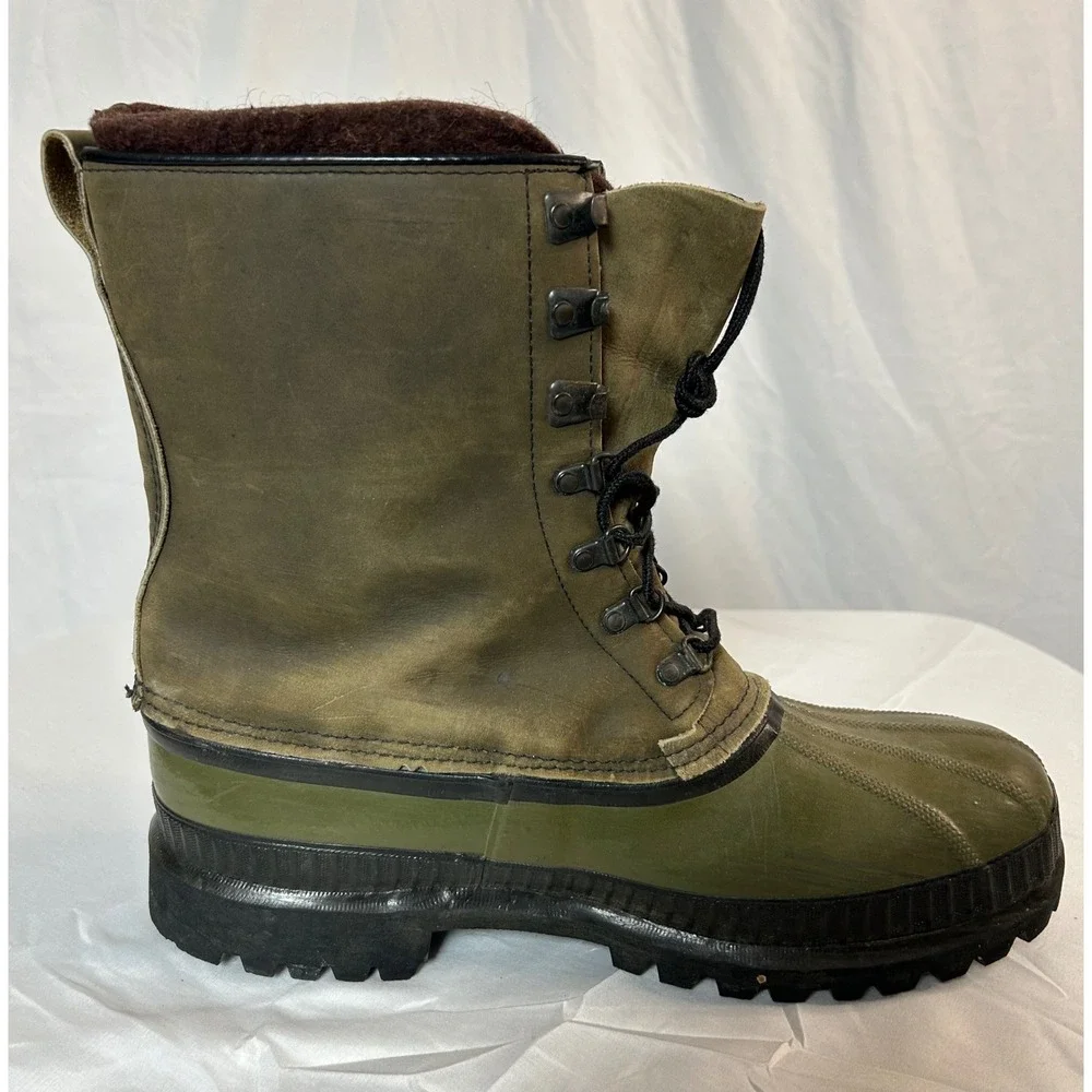 Vintage Sorel Mark X Kaufman Boots Olive Green Wool Liner Vibram Sole Canada 12